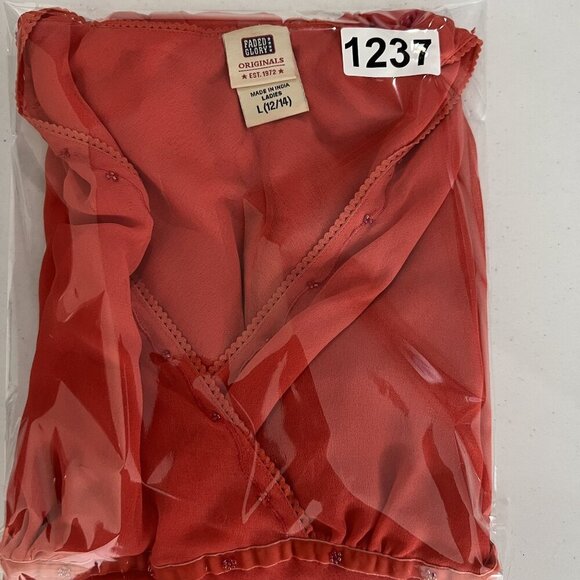 Y2K 90s Babydoll Top Womens L Red Chiffon Blouse 3/4 Bell Sleeve Sheer Ruffle - Picture 13 of 15